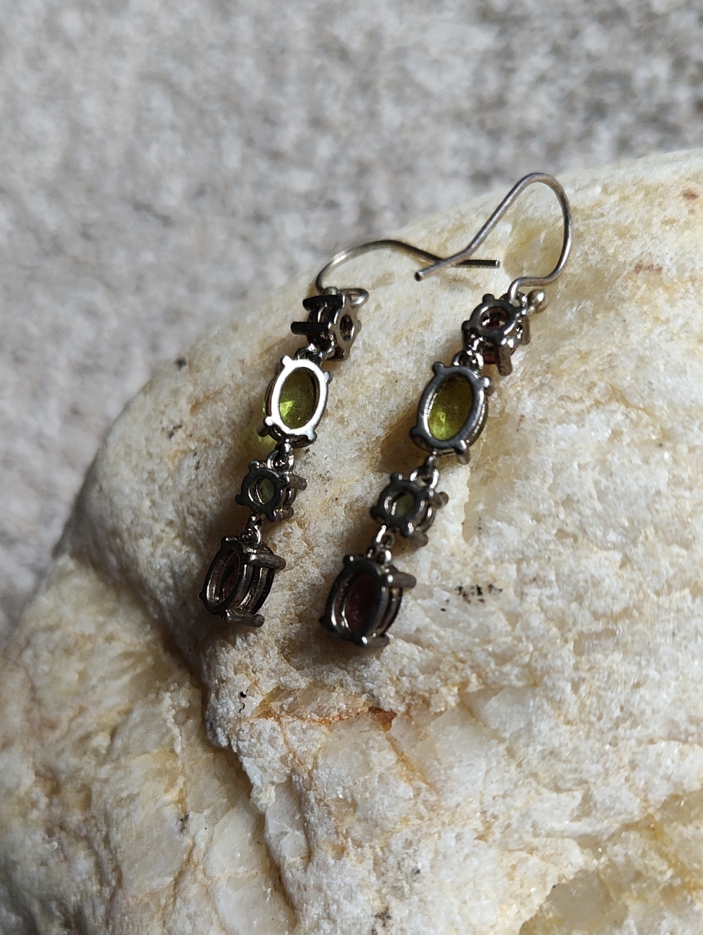 Multicolor Stone Dangle Earrings Set In Silver - Picture 2 of 3